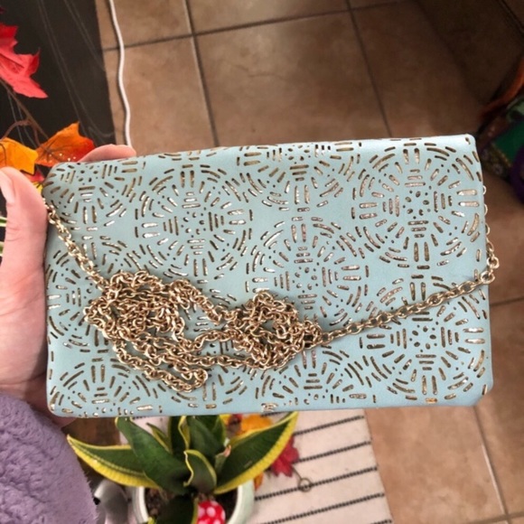 NWOT Blue and Gold Mini
Purse Wallet Clutch w/ Removable Chain Strap - Picture 2 of 13